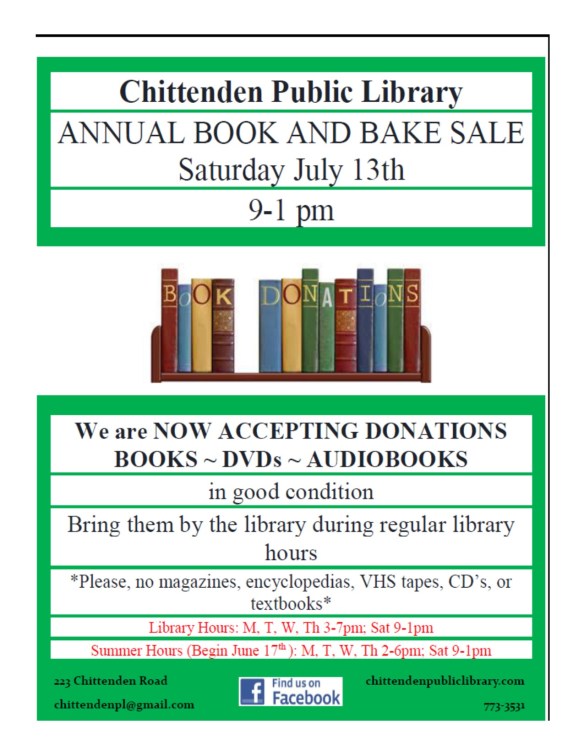 2019 book and bake sale flyer