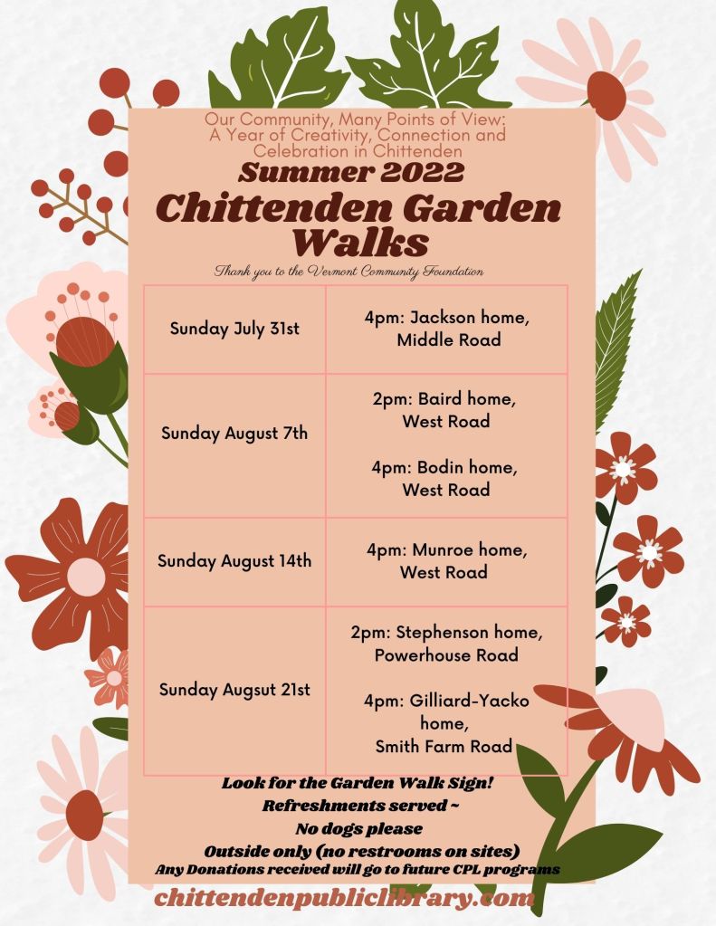 Chittenden Garden Walks start this weekend!